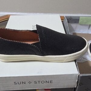 Sun + Stone Textured Black Slip-On Sneakers